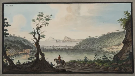 Vue du lac Averne depuis la route entre Puzzoli et Cuma, Planche XXIX, de 